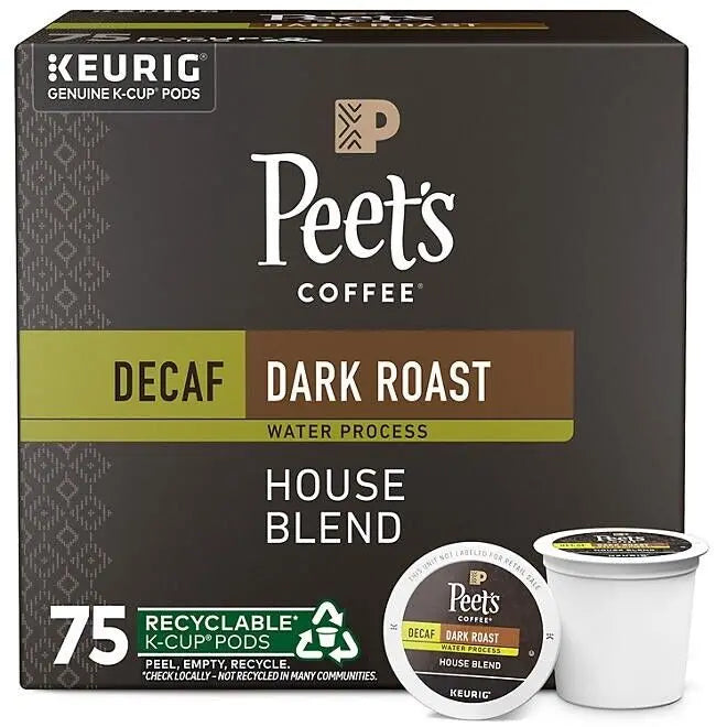 Peet's Coffee Decaf Dark Roast K-Cup Pods, House Blend, 75 Count