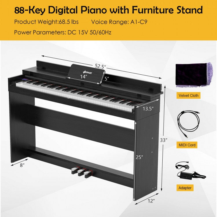 88-Key Full-Size Electric Piano Keyboard With Stand, 3 Pedals And MIDI Function
