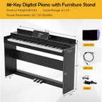 88-Key Full-Size Electric Piano Keyboard With Stand, 3 Pedals And MIDI Function