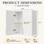 Laundry Wall Cabinets with Adjustable Shelf,30x30 Kitchen Wall Cabinet with Doors, Upper Cabinet with Shaker for Laundry/Kitchen,White