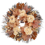 Maple Leaves and Peony Wreath, Cream and Brown, 22", Fall by Way To Celebrate