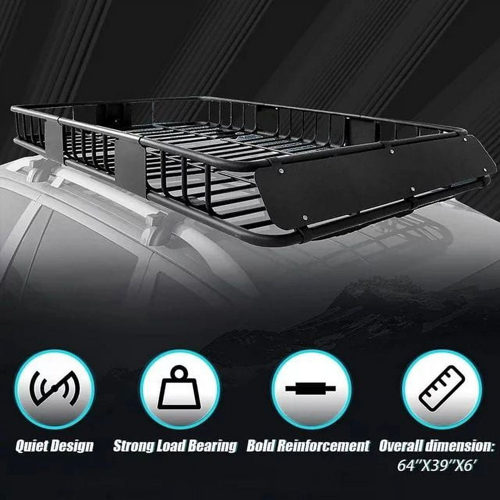 Kojem 64" Universal Roof Rack Basket, Expandable Cargo Carrier, Car Top Luggage Storage Holder, SUV 250Lbs Black