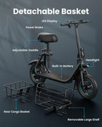 Gyroor Electric Scooter With Basket And Seat, 550W, 20 Mile Range, Black-FP9 - C1S