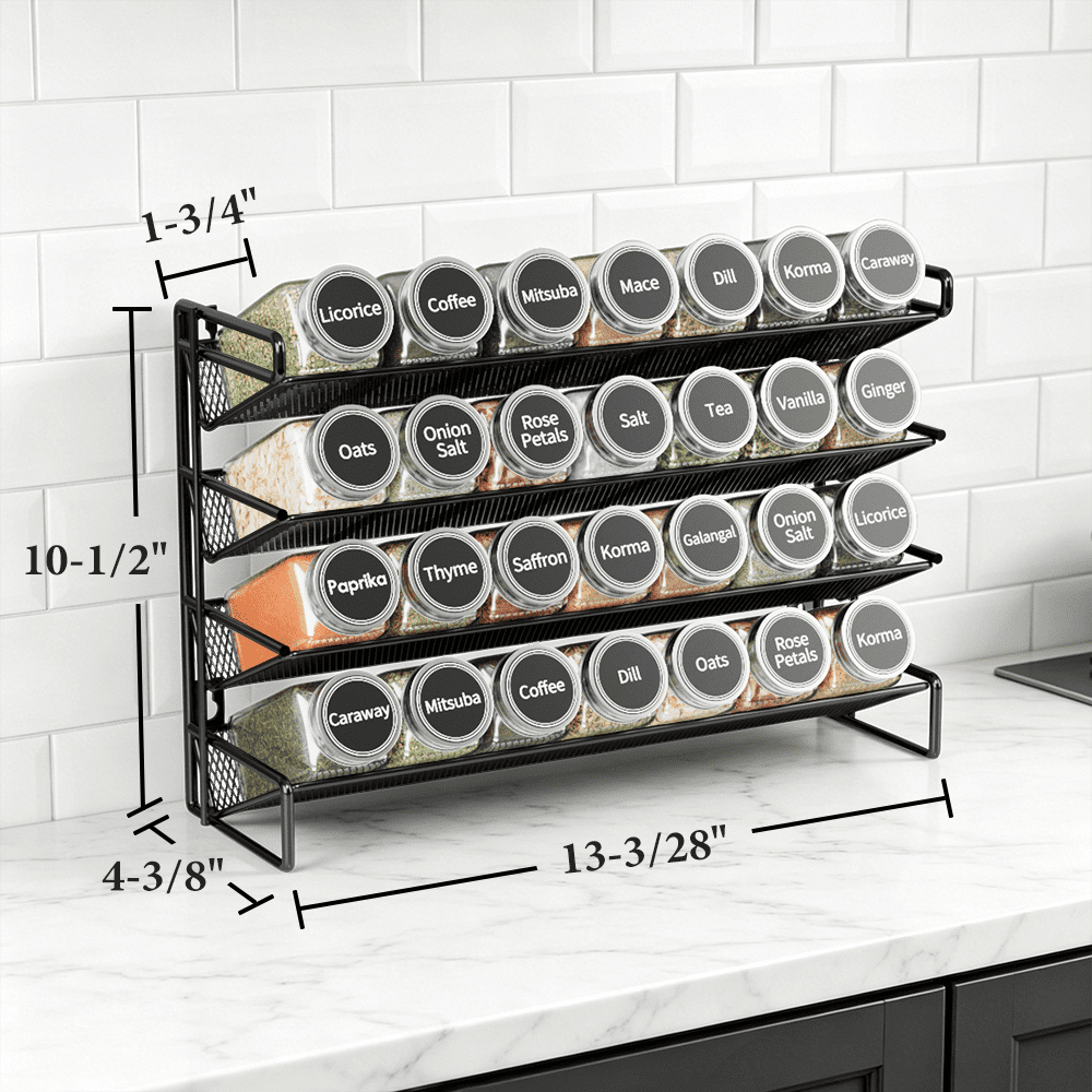 PLUMEBAY Spice Rack Organizer with 28 Jars, Black – Countertop or Wall Mount