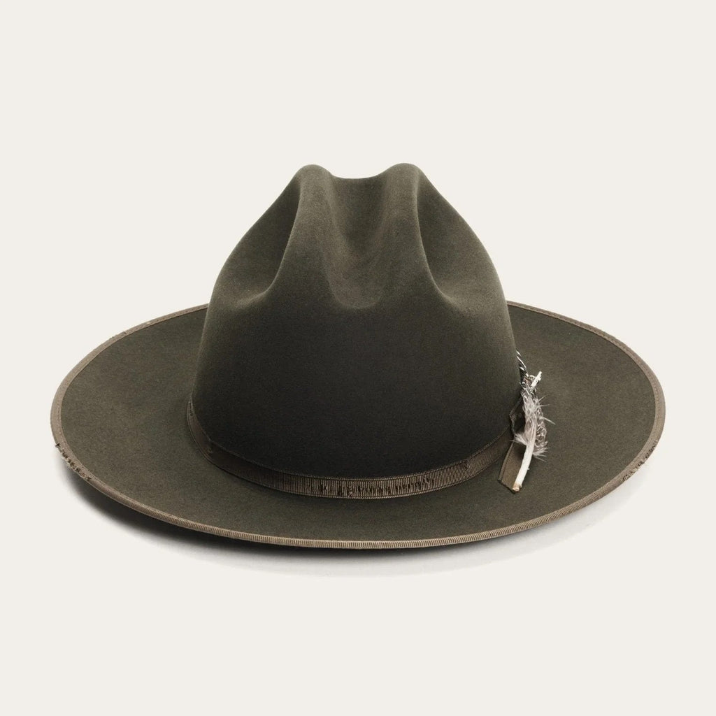 Fur Felt Western Hat, Sage, 4 1/4 in Crown, 2 3/4 in Brim - 1865 Distressed Open Road Royal Deluxe