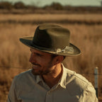 Fur Felt Western Hat, Sage, 4 1/4 in Crown, 2 3/4 in Brim - 1865 Distressed Open Road Royal Deluxe