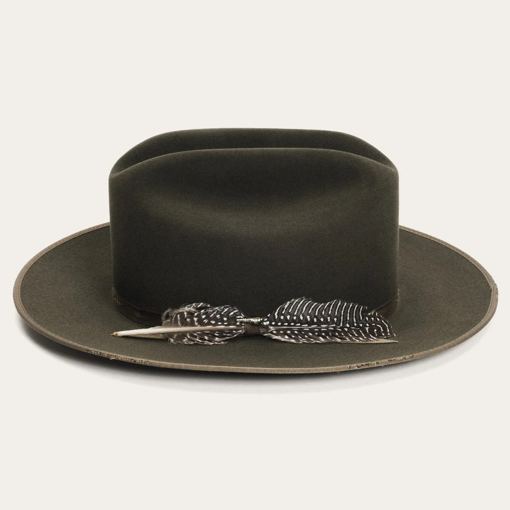Fur Felt Western Hat, Sage, 4 1/4 in Crown, 2 3/4 in Brim - 1865 Distressed Open Road Royal Deluxe