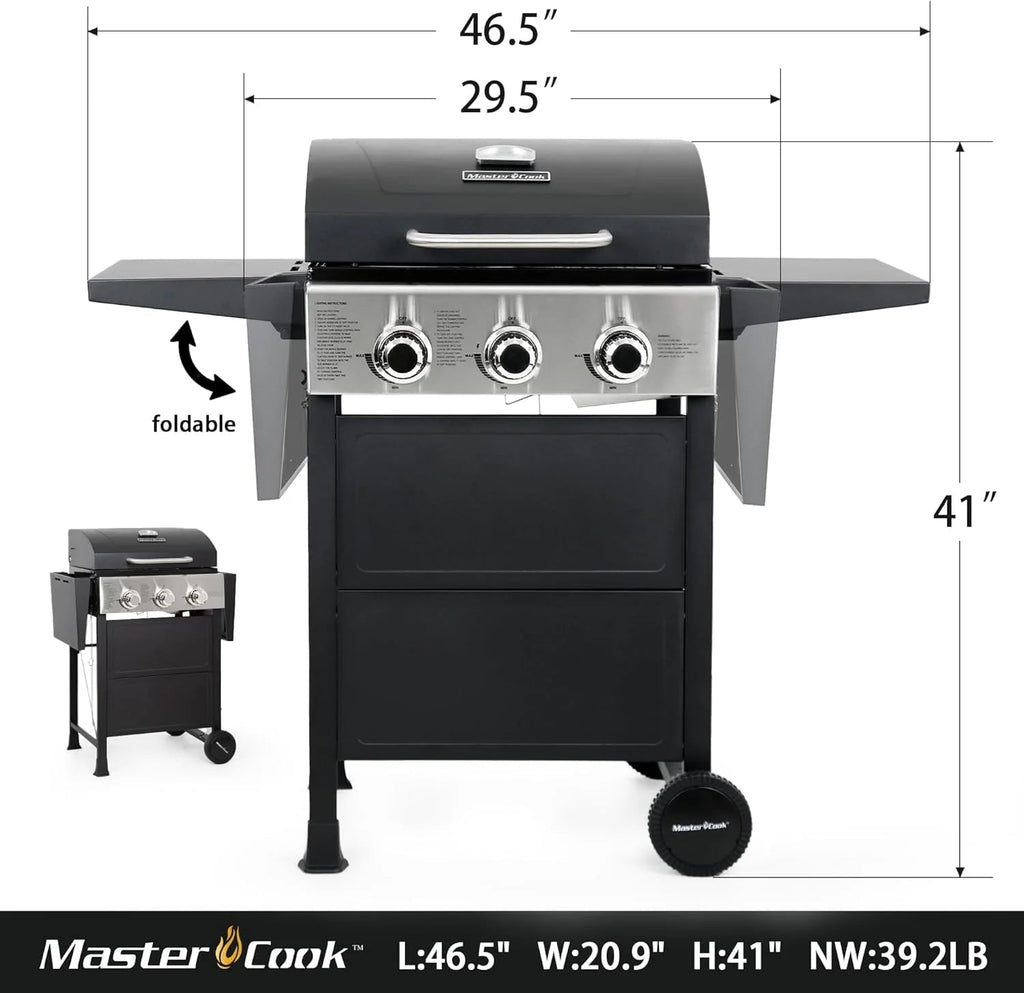 MASTER COOK 3-Burner Propane Gas Grill, 30,000 BTU, Black