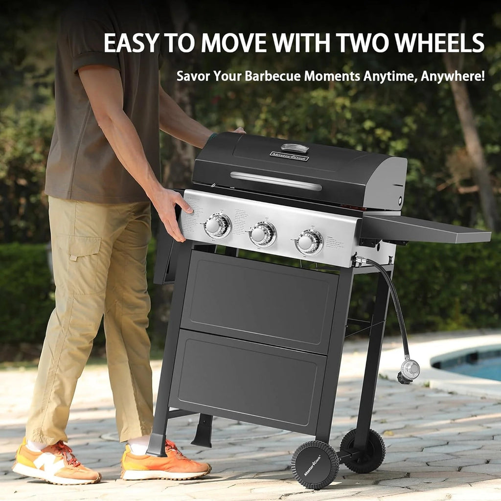 MASTER COOK 3-Burner Propane Gas Grill, 30,000 BTU, Black