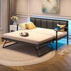 Rolanstar Twin Height-Adjustable Metal Daybed With Trundle, Charging Station And LED Lights