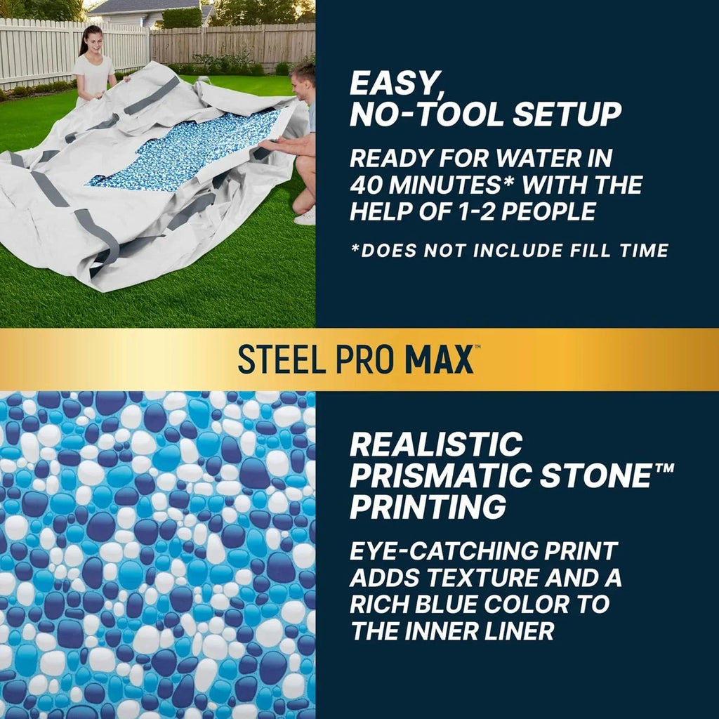Steel Pro MAX 14 Foot x 48 Inch Round Steel Frame Above Ground Pool Set With 1,000 Filter Pump, Ladder And Cover - Gray