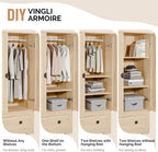 VINGLI Armoire Wardrobe Closet With Doors, Hanging Rod, Shelves And Drawer, Oak, 38in W x 21in D x 65in H