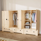 VINGLI Armoire Wardrobe Closet With Doors, Hanging Rod, Shelves And Drawer, Oak, 38in W x 21in D x 65in H