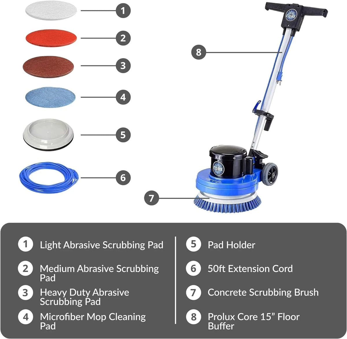 Prolux Core Heavy Duty Commercial 13in Floor Polisher Buffer Scrubber Machine With 5 Pads - Core