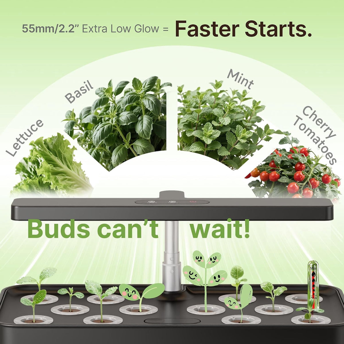 SUNCOZE 12 Pod Hydroponic Growing System, Indoor Herb Garden with 24W Powerful Output, 4L Water Tank, Black