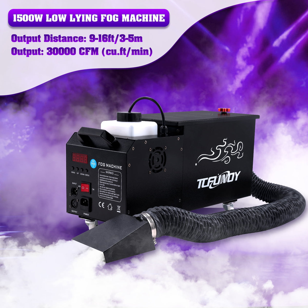 TCFUNDY 1500W Low Lying Fog Machine, Dry-Ice Effect Fogger w/ Tube, Ground Smoke Machine w/ DMX & Wireless Remote Control, Ideal Atmosphere Maker for Halloween, Parties, Weddings and Stage