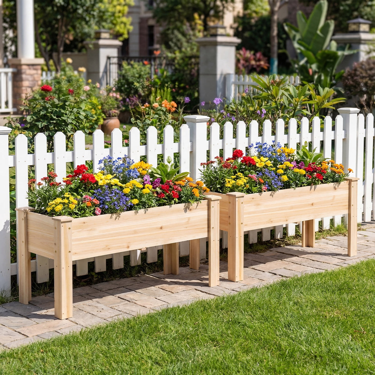 Costway Raised Garden Bed Elevated Planter Box Wood for Vegetable Flower Herb