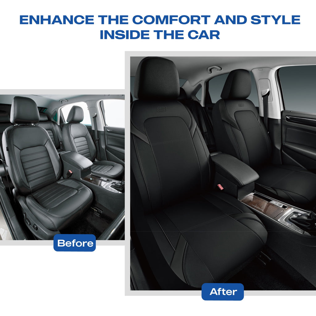 Skechers Premium Leather Car Seat Cover – Front Seat, Durable, Breathable, Universal Fit for Cars, SUVs, and Trucks - Black
