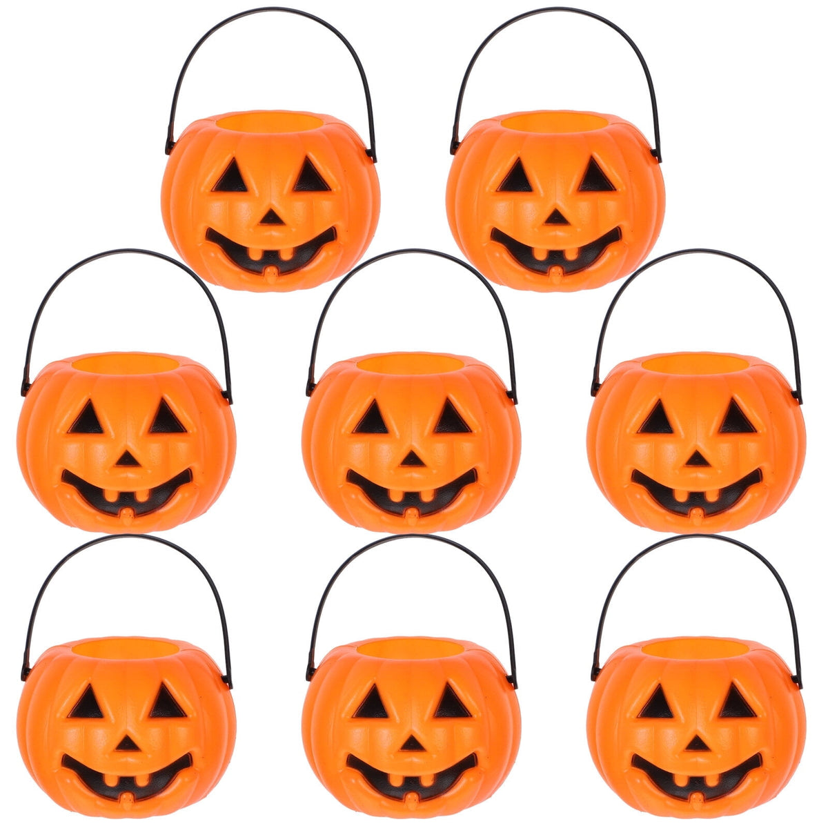 8-Pack Plastic Pumpkin Candy Buckets - Halloween Trick or Treat Pails for Kids, Orange Party Decorations, Durable Candy Holders for Children