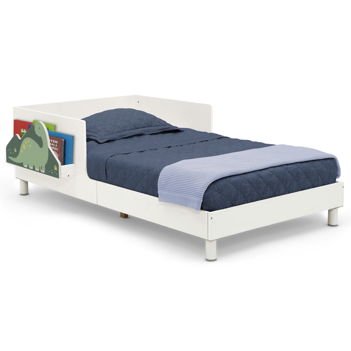 Delta Children Sleep N Store Toddler Bed with Interchangeable Shelf (Choose from Rainbow, Dinosaur or White Shelf), White