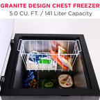 Frigidaire 5.0 Cu. ft. Garage-Ready Chest Freezer, Compact Deep Freezer for Kitchen, Apartment, Small Freezer for Bulk Storage, Black Granite