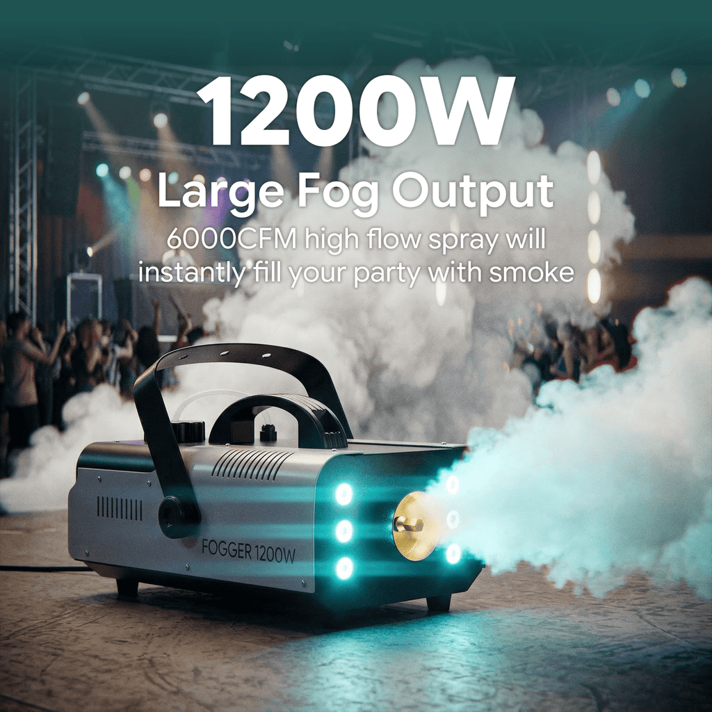 Halloween Fog Machine Smoke Machine 1200W with RGB LED Lights & Remote - Haze Smoke Generator for Halloween, Party, Stage, DJ, Club