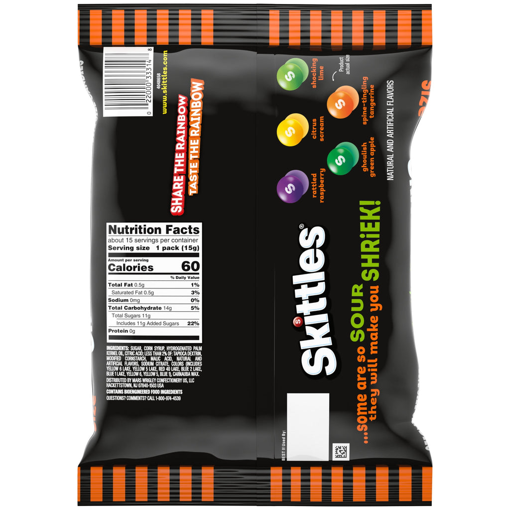 Skittles Shriekers Sour Fun Size Halloween Chewy Candy - 8.47 oz Bag