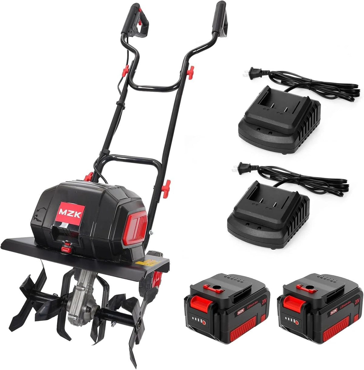 MZK 40V 12-Inch Cordless Garden Tiller Cultivator With 2 x 4.0Ah Batteries And Fast Charger