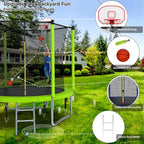 Trampoline With Enclosure Net And Adjustable Basketball Hoop - 8ft, 10ft, 12ft, 14ft, 15ft, 16ft