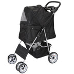 HomGarden 4 Wheel Foldable Pet Stroller Carrier Cart With Storage Basket And Cup Holder - Black