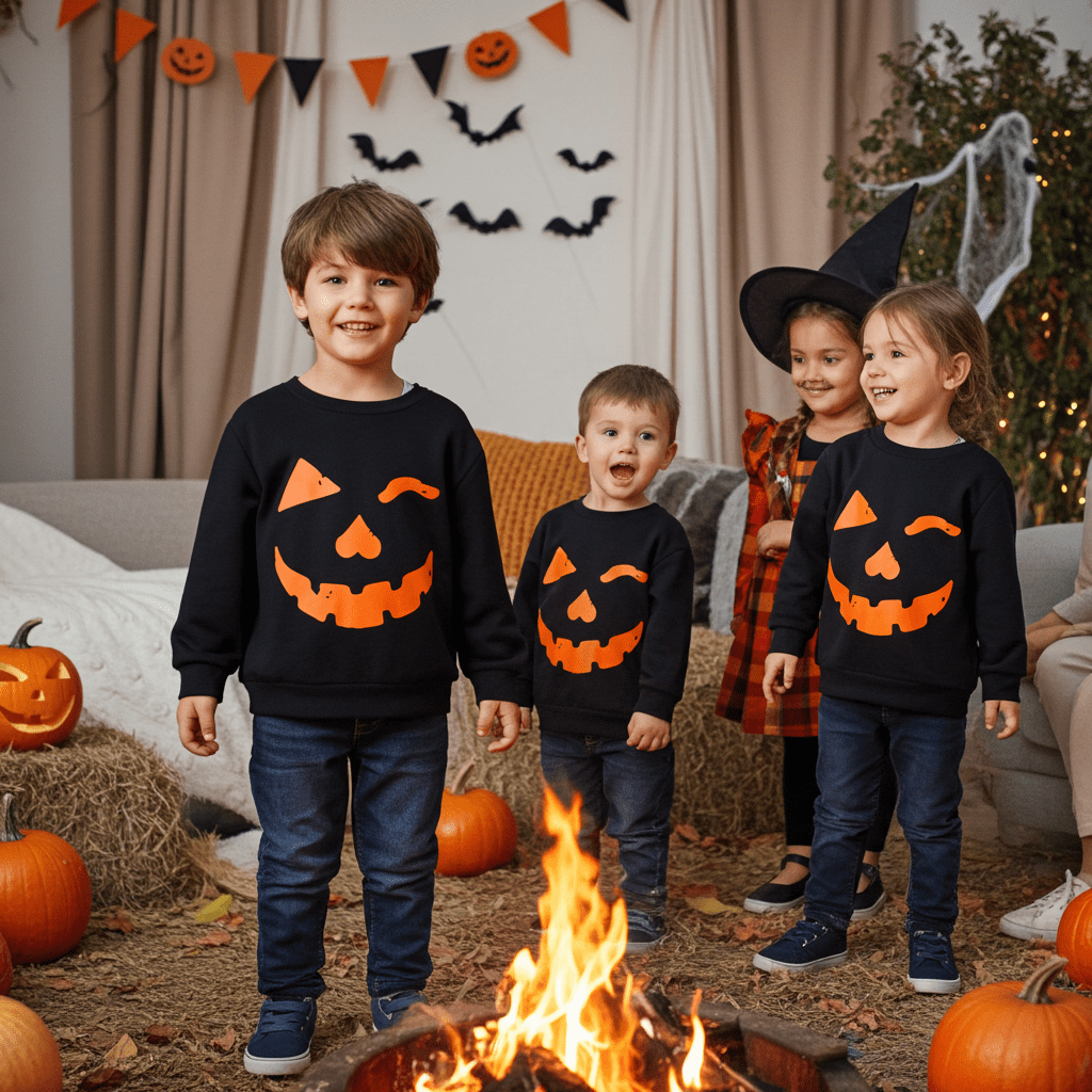PatPat Halloween Clothes Toddler Boys Girls Sweatshirts Hoodies Pumpkin Face Kids Pullover Long Sleeve Graphic Tees