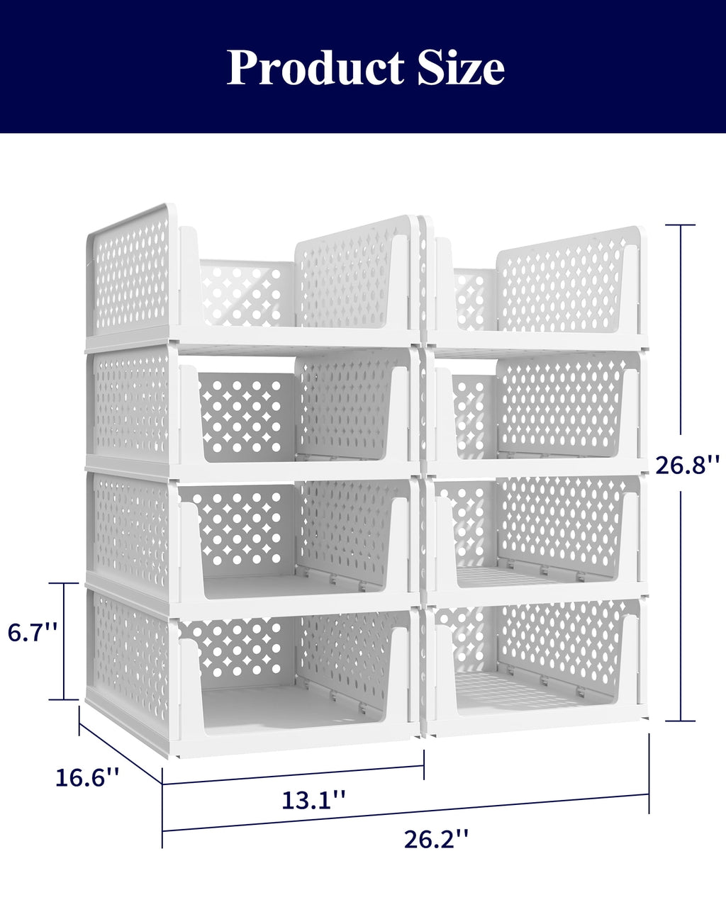 Kitsure Closet Organizers and Storage - Stackable Storage Drawers, Multi-Purpose Closet Organizer Set for Closet Storage, 8-Pack, 16.6" x 13.1" x