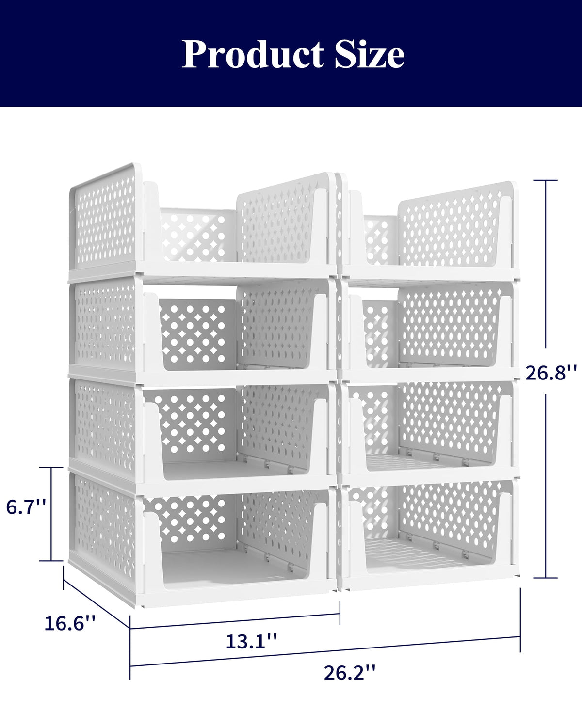 Kitsure Closet Organizers and Storage - Stackable Storage Drawers, Multi-Purpose Closet Organizer Set for Closet Storage, 8-Pack, 16.6" x 13.1" x