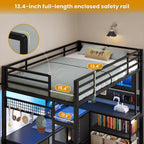 ADORNEVE Twin Size Metal Loft Bed With 75.6 x 41 in L-Shaped Gaming Desk, Drawers, Hutch And RGB Lights - Black