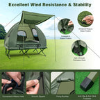 5-in-1 2-Person Portable Camping Tent Cot With Air Mattress, Sleeping Bags And Sunshade - Green & Blue