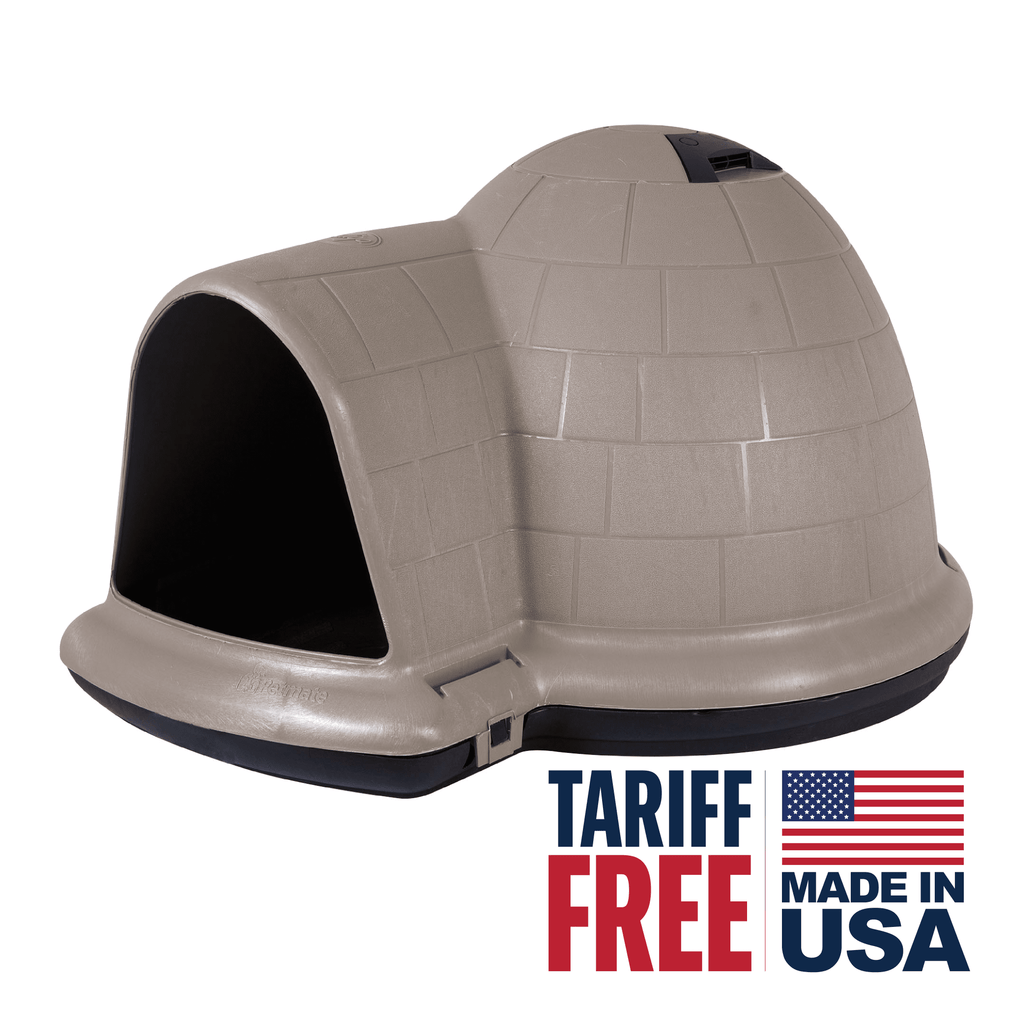 Petmate Indigo All-Weather Portable Medium Plastic Outdoor Igloo Dog House, 37.5"L For Dogs 20 to 50 lb, Taupe & Black
