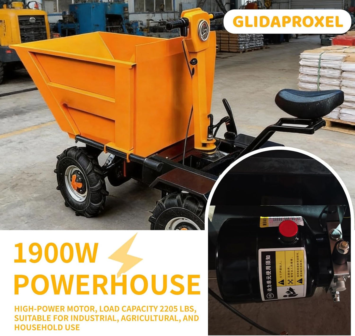 Electric Wheelbarrow 1900W 2205 lbs 4-Wheel Dump Cart