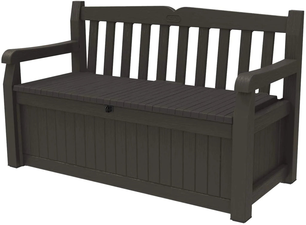 Keter Solana Storage Bench Deck Box, 70 Gallon, Brown, 54.6 x 23.4 x 32.8 in - Solana 70 Gallon Storage