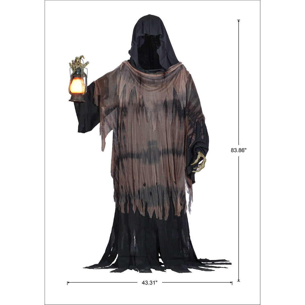 Animated Reaper with Lantern Decoration, Black and Brown, 84", Halloween by Way To Celebrate