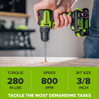 Greenworks PowerAll 24V 3/8" 280 in-lb Drill, with 2.0 Ah USB-C Battery, 30W USB-C Charger Block, 3' 100W USB-C Cable