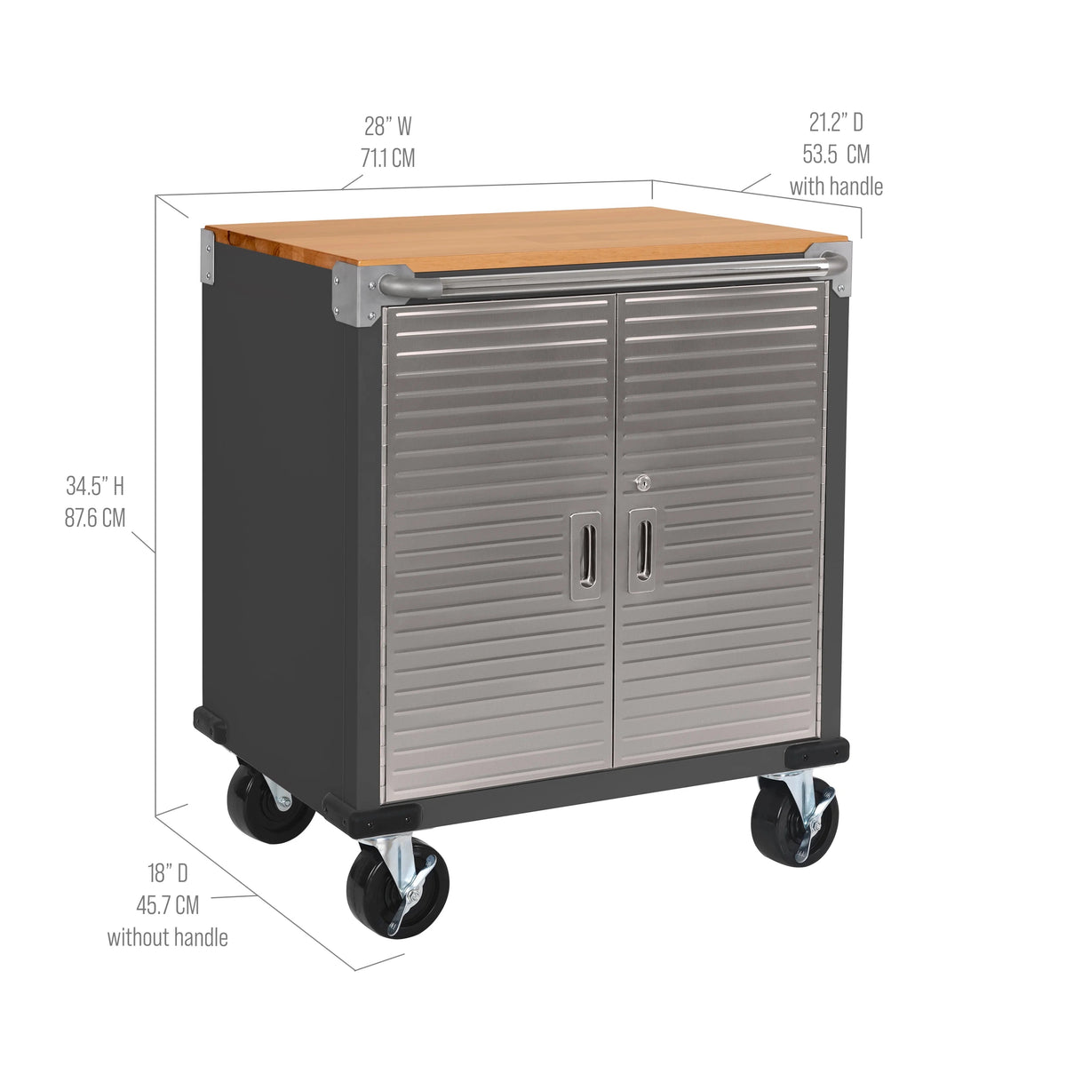 Seville Classics UltraHD 2-Door Rolling Cabinet, 28 in W x 18 in D x 34.5 in H
