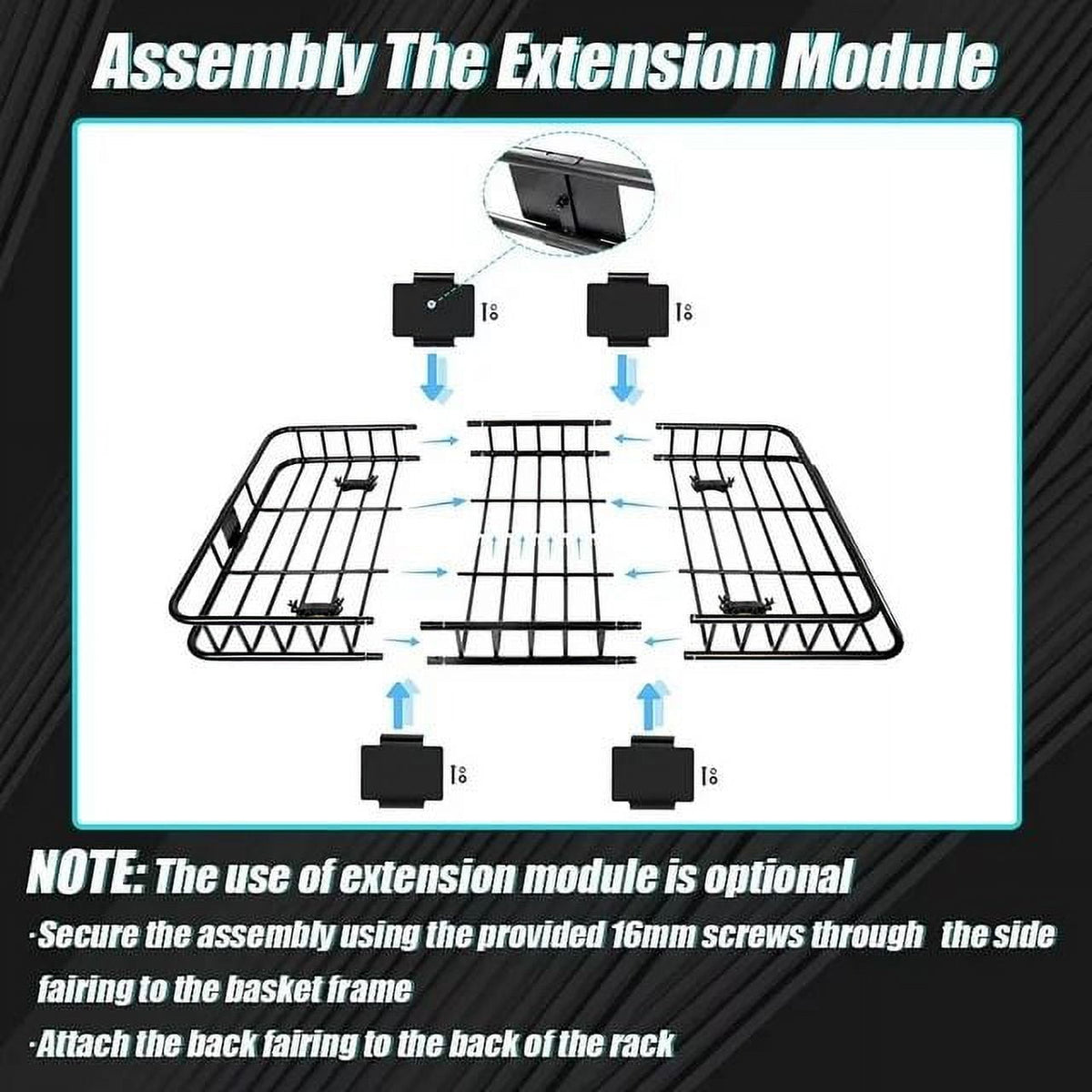 Kojem 64" Universal Roof Rack Basket, Expandable Cargo Carrier, Car Top Luggage Storage Holder, SUV 250Lbs Black