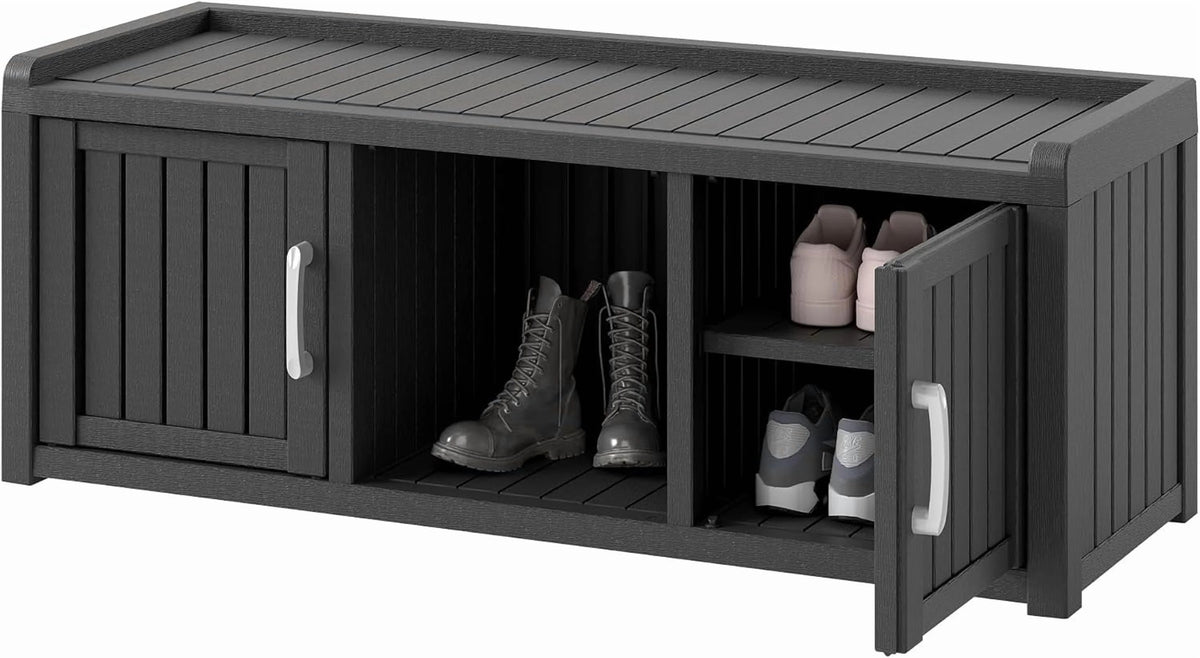 KAMABOKO Outdoor Shoe Storage Cabinet, Black, 2 Doors