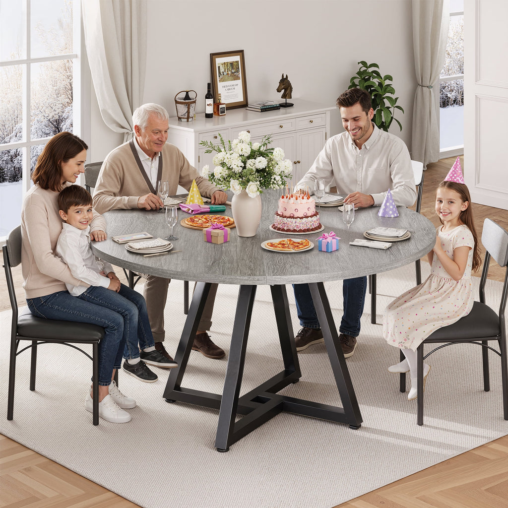 Hijob 42in Round Dining Table for 4, Kitcen Table Sturdy Wood Kitchen & Dining Room Furniture, Gray