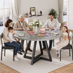 Hijob 42in Round Dining Table for 4, Kitcen Table Sturdy Wood Kitchen & Dining Room Furniture, Gray