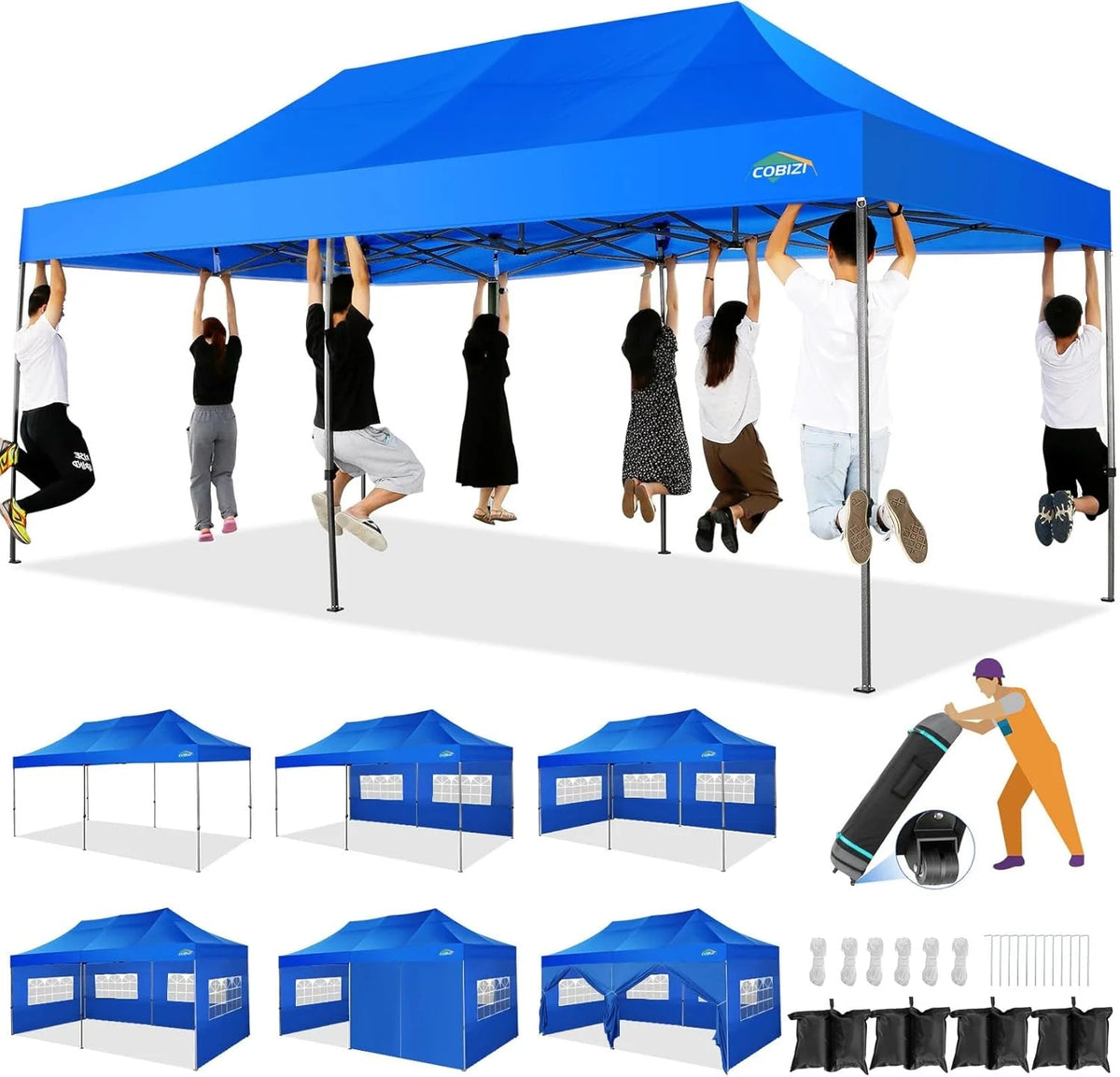 COBIZI 10x20 Heavy Duty Pop-Up Canopy Tent With 6 Sidewalls - Black