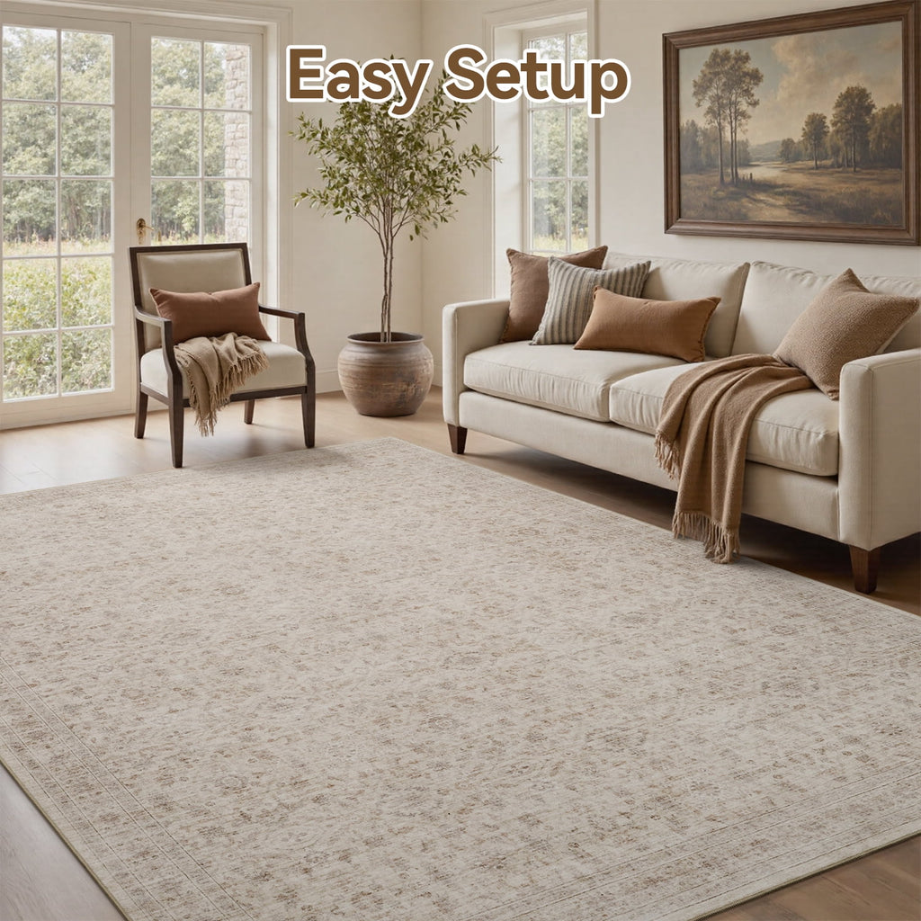 SIXHOME 8'x10' Vintage Distressed Area Rug Soft Washable Non-Slip Carpet American Classic Retro Rug with Geometric Rugs for Living Room Bedroom