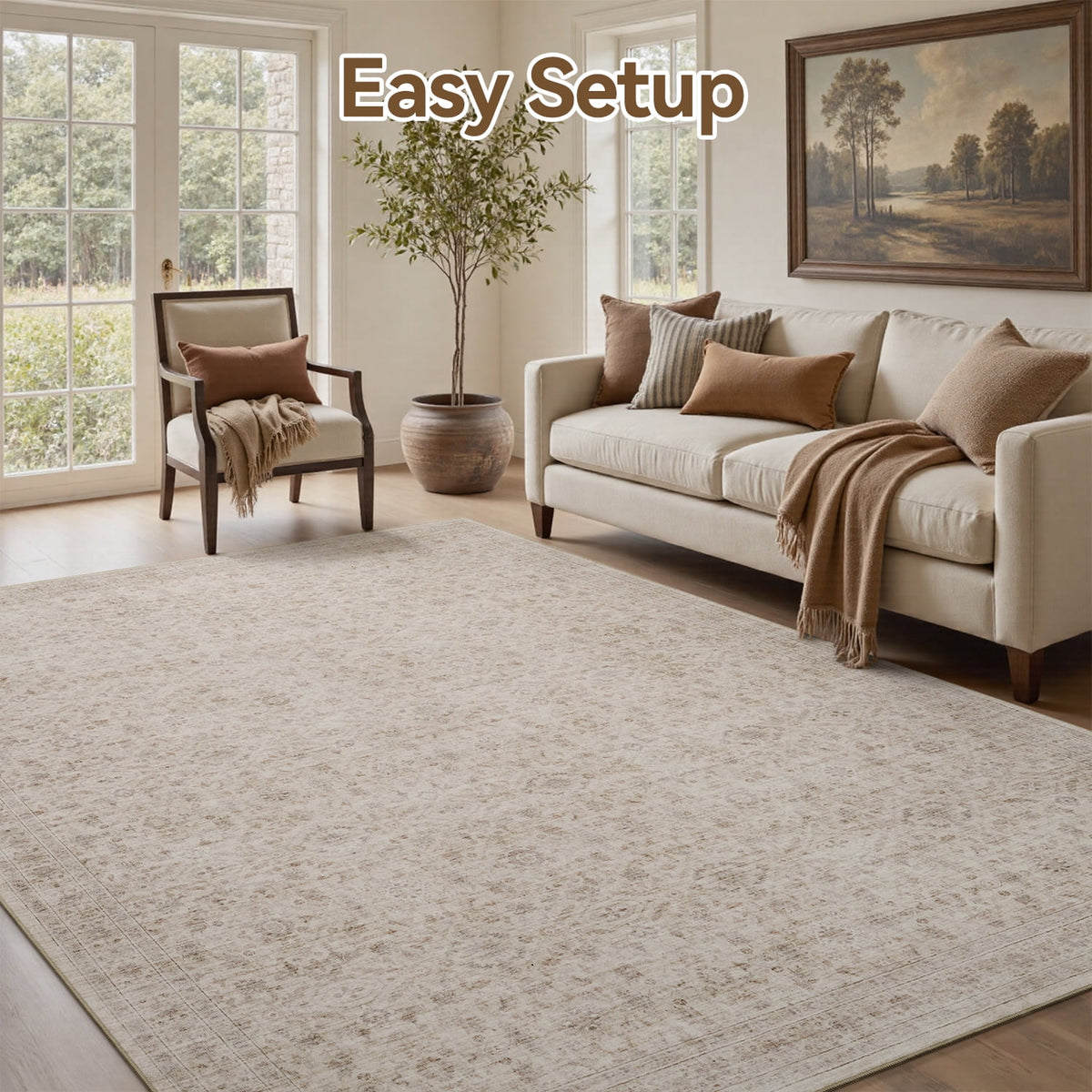 SIXHOME 8'x10' Vintage Distressed Area Rug Soft Washable Non-Slip Carpet American Classic Retro Rug with Geometric Rugs for Living Room Bedroom
