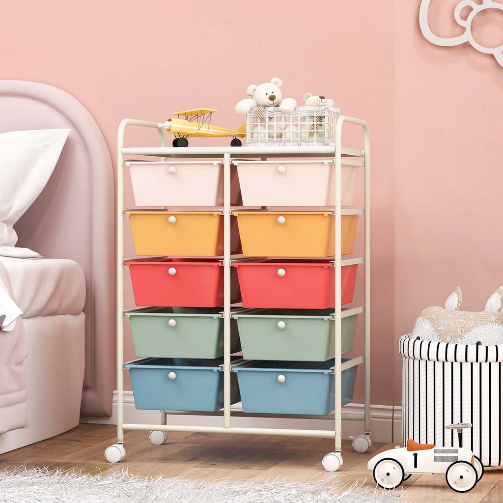 Costway 10-Drawer Storage Cart Utility Rolling Trolley Kitchen Office Organizer Macaron