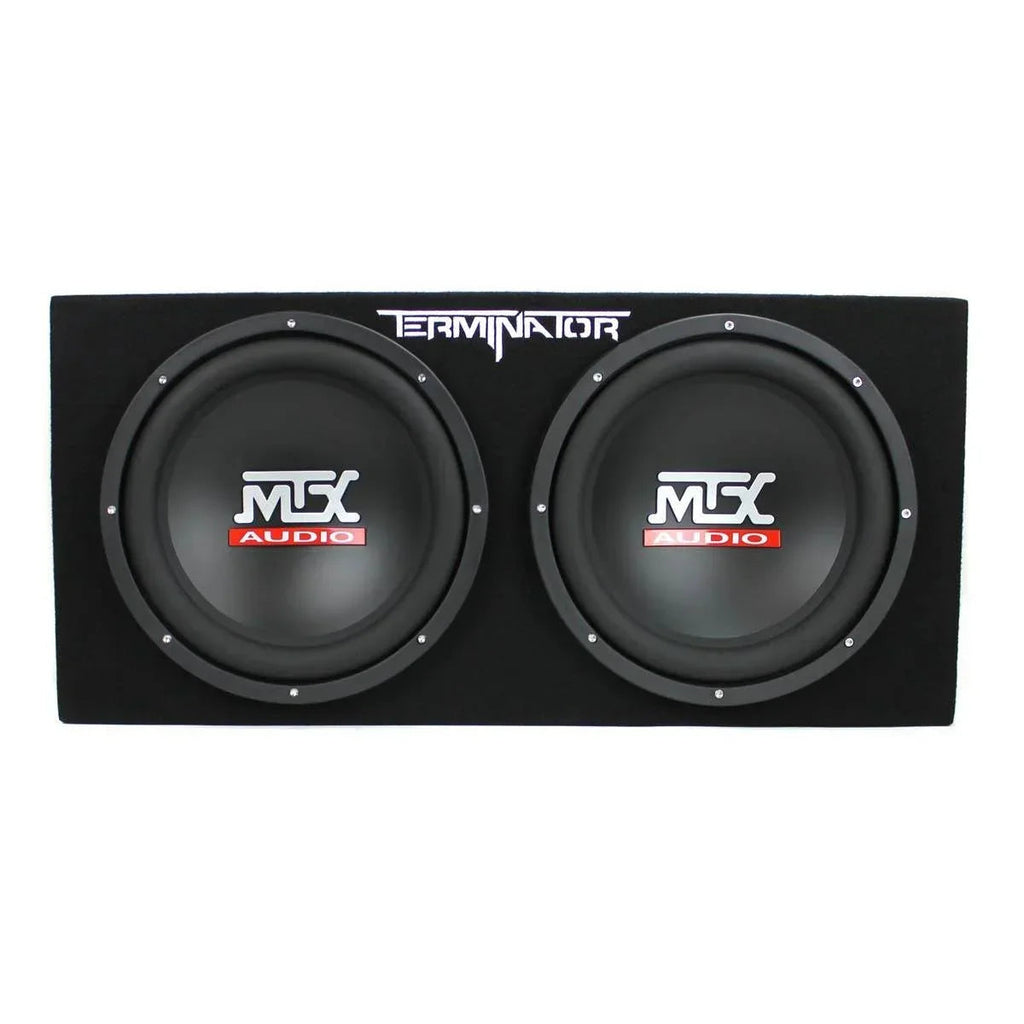MTX Dual Loaded Car Subwoofer Enclosure 12 Inch 1200W With Boss R1100M Amplifier And Soundstorm AKS8 Kit - TNE212D